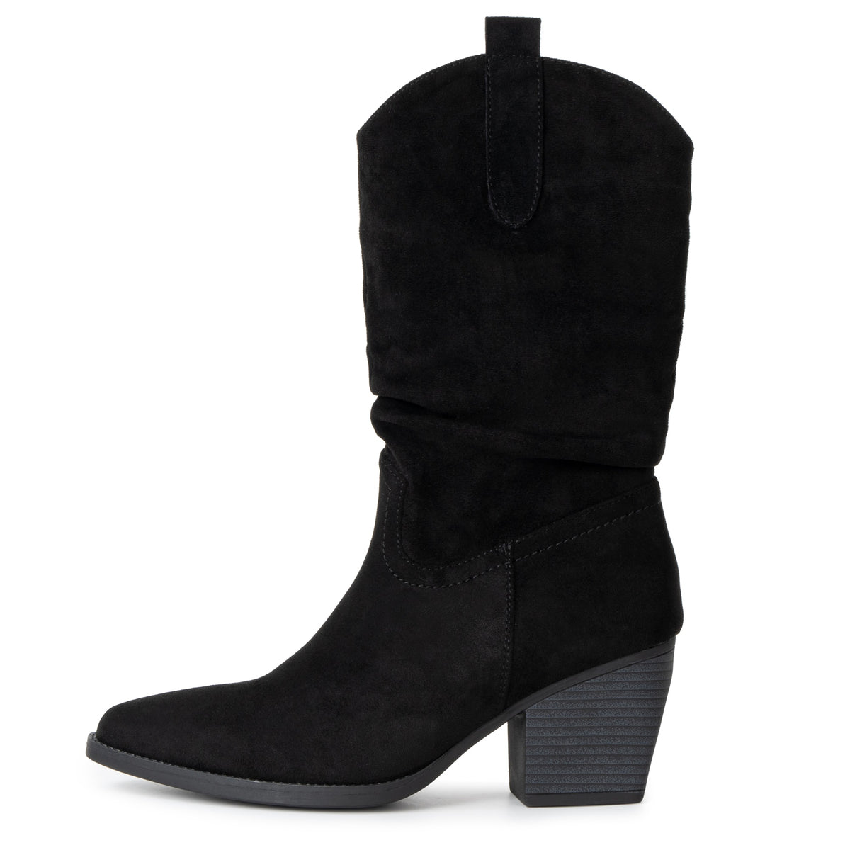 Alpine Swiss Kayla Womens Western Slouch Boots Mid Calf Block Heel Cowboy Boots – Black