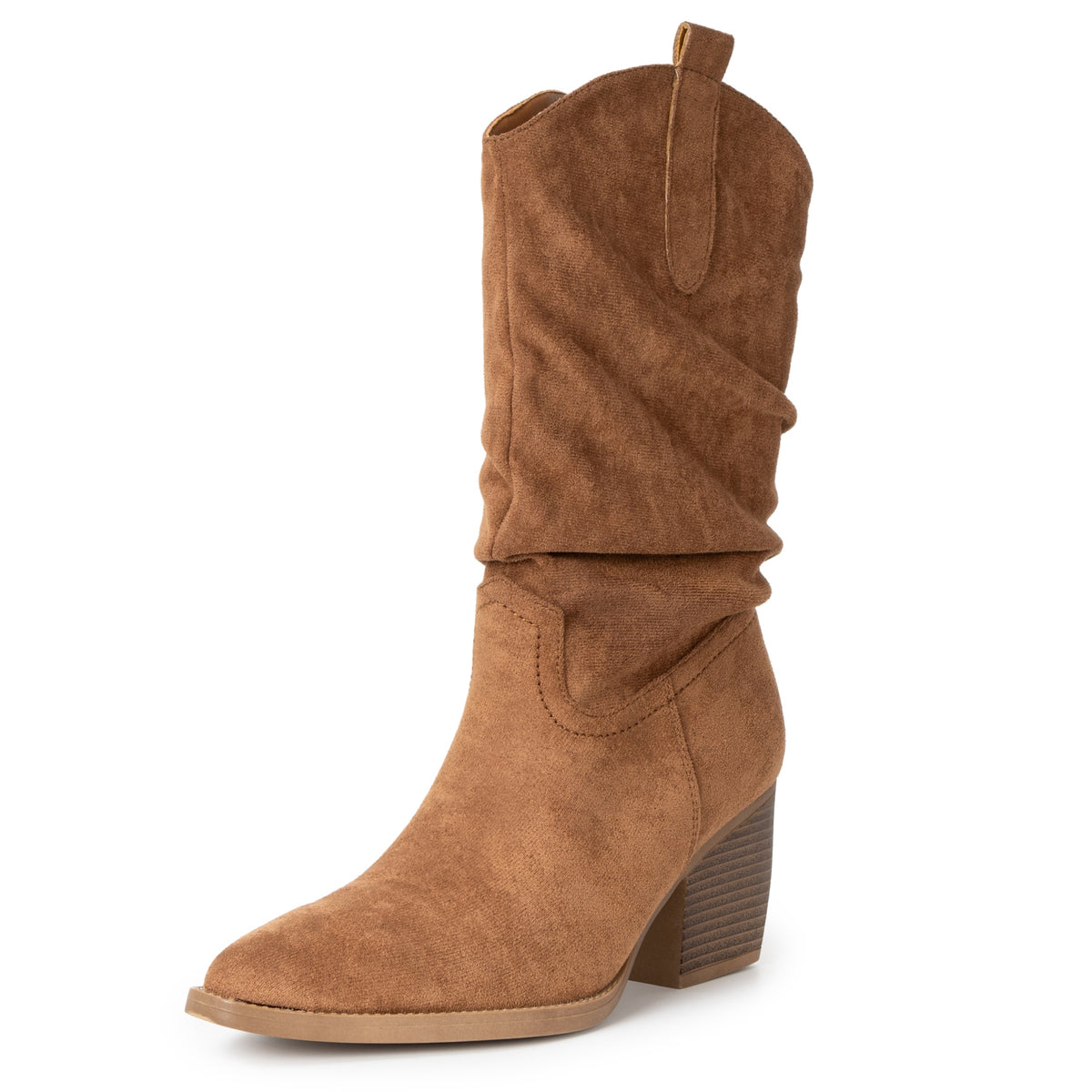 Alpine Swiss Kayla Womens Western Slouch Boots Mid Calf Block Heel Cowboy Boots – Tan