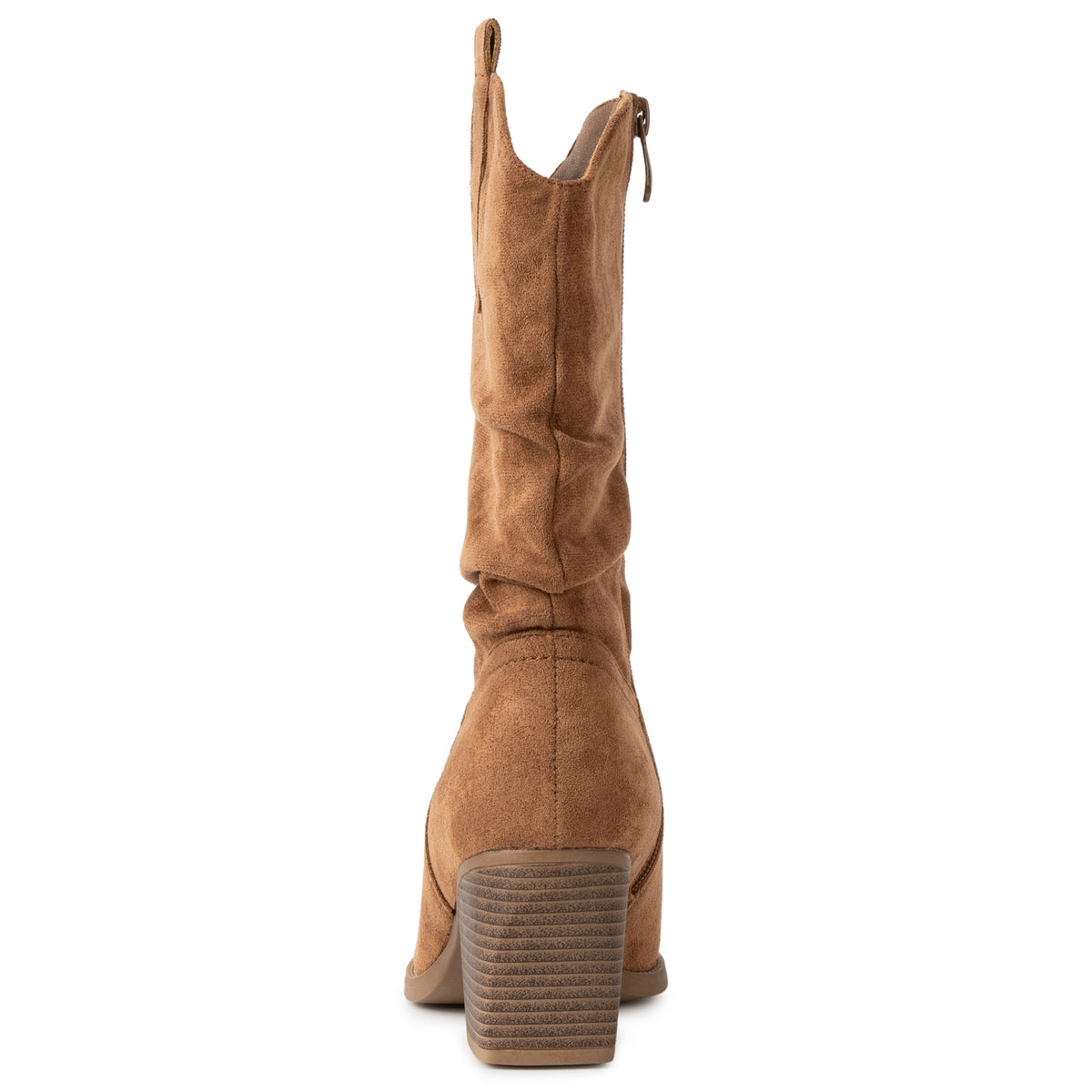 Alpine Swiss Kayla Womens Western Slouch Boots Mid Calf Block Heel Cowboy Boots – Tan