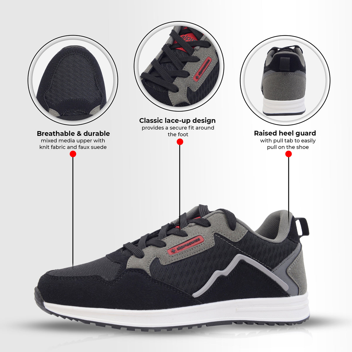 Alpine Swiss Mens Retro Sneakers Casual Low Top Lace Up Walking Tennis Shoes – Black
