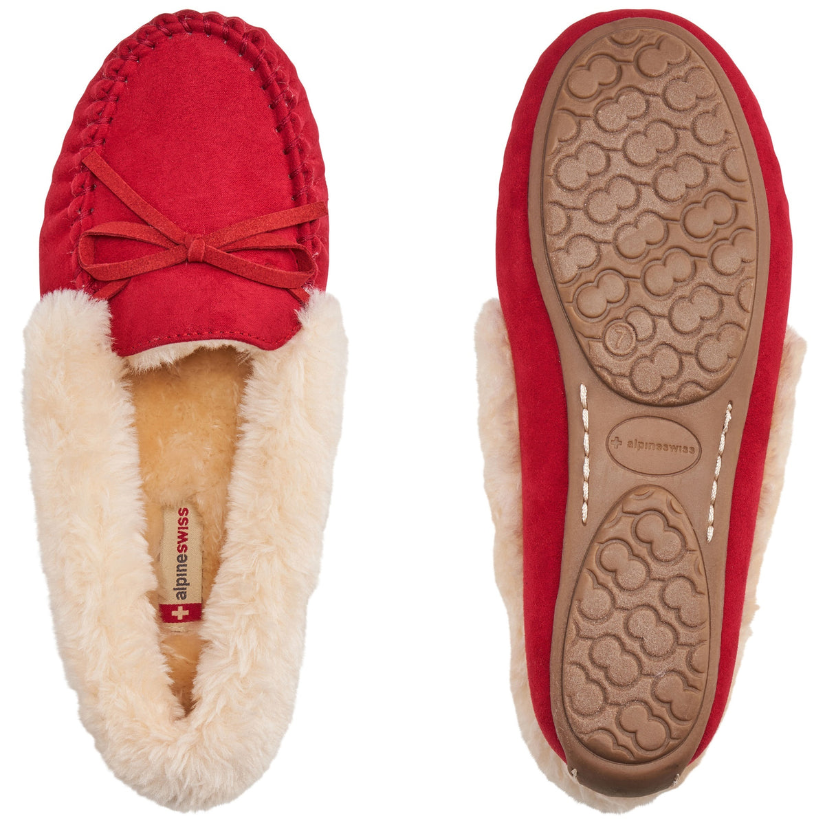 Alpine Swiss Leah Women’s Moccasin Slippers – Red