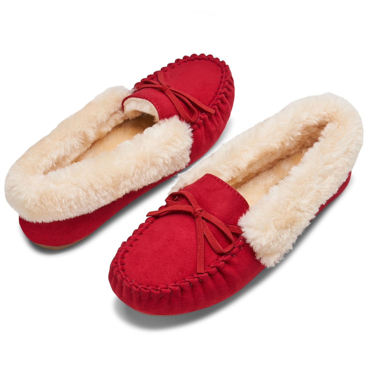 Alpine Swiss Leah Women’s Moccasin Slippers – Red