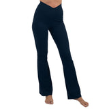 Alpine Swiss Leila Womens Flare Leggings Crossover High Waist Bootcut Yoga Pants – Navy