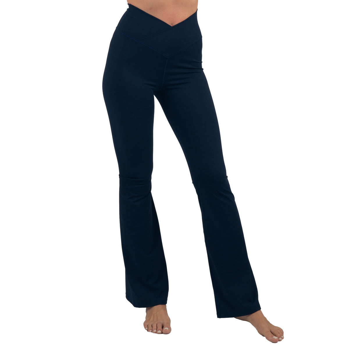 Alpine Swiss Leila Womens Flare Leggings Crossover High Waist Bootcut Yoga Pants – Navy