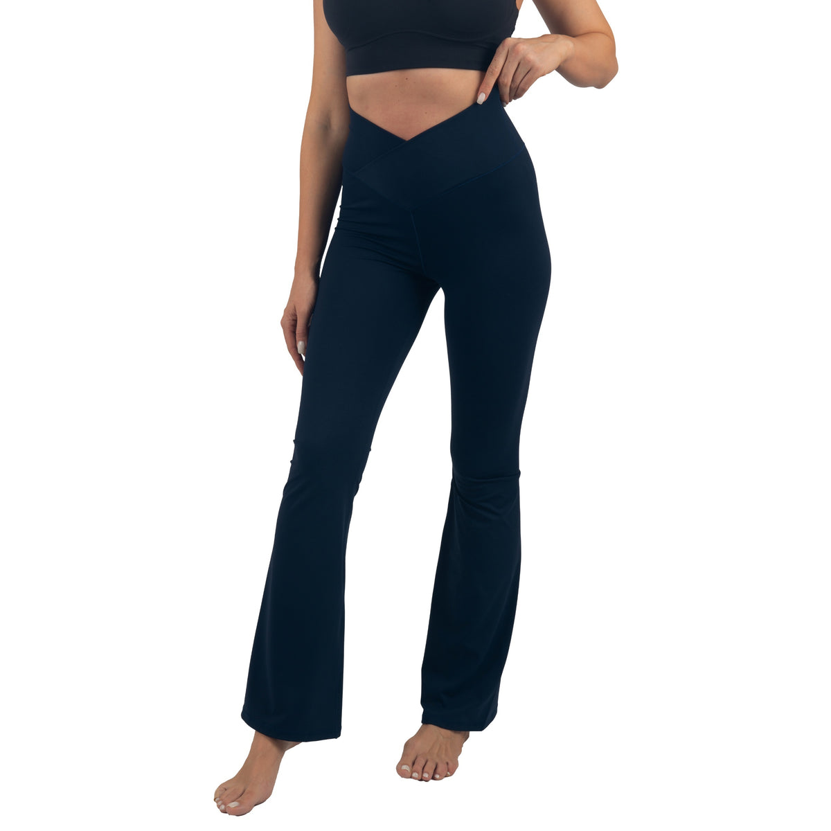 Alpine Swiss Leila Womens Flare Leggings Crossover High Waist Bootcut Yoga Pants – Navy