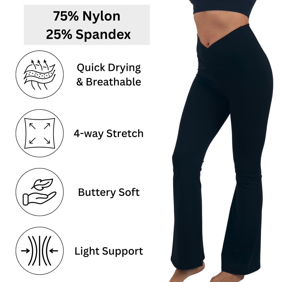 Alpine Swiss Leila Womens Flare Leggings Crossover High Waist Bootcut Yoga Pants – Black