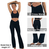 Alpine Swiss Leila Womens Flare Leggings Crossover High Waist Bootcut Yoga Pants – Black