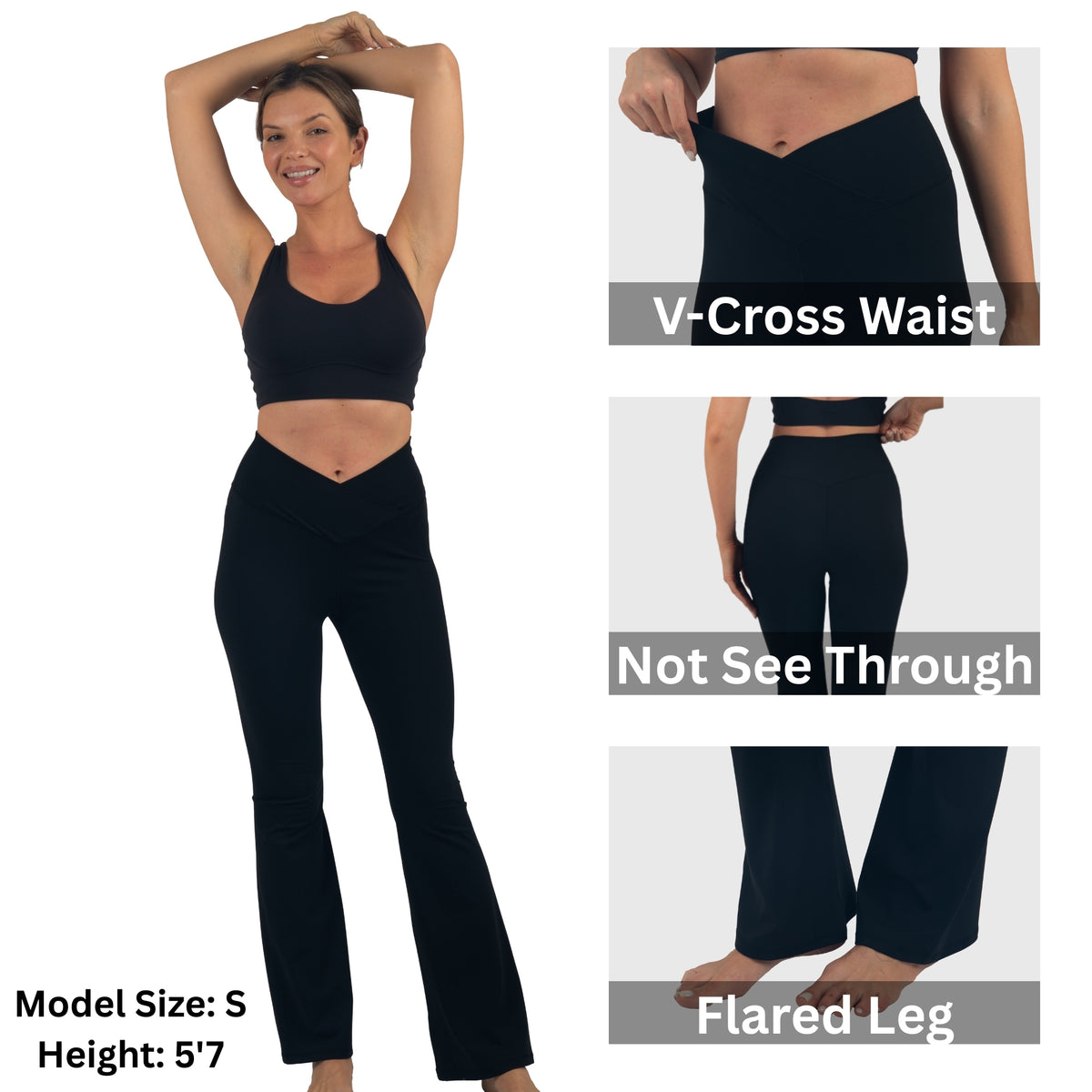 Alpine Swiss Leila Womens Flare Leggings Crossover High Waist Bootcut Yoga Pants – Black