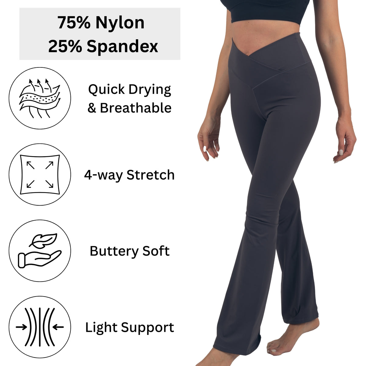Alpine Swiss Leila Womens Flare Leggings Crossover High Waist Bootcut Yoga Pants – Gray