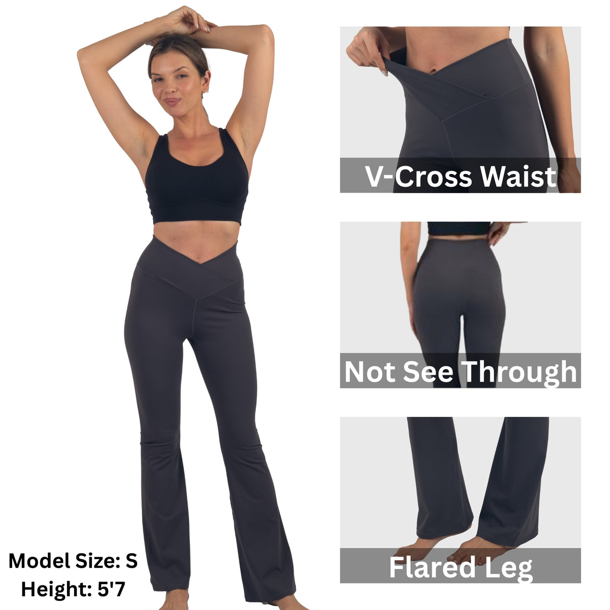 Alpine Swiss Leila Womens Flare Leggings Crossover High Waist Bootcut Yoga Pants – Gray