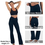 Alpine Swiss Leila Womens Flare Leggings Crossover High Waist Bootcut Yoga Pants – Navy