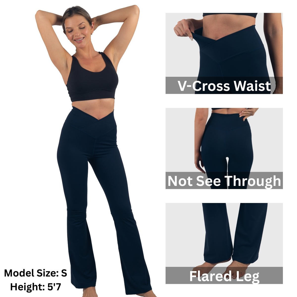 Alpine Swiss Leila Womens Flare Leggings Crossover High Waist Bootcut Yoga Pants – Navy