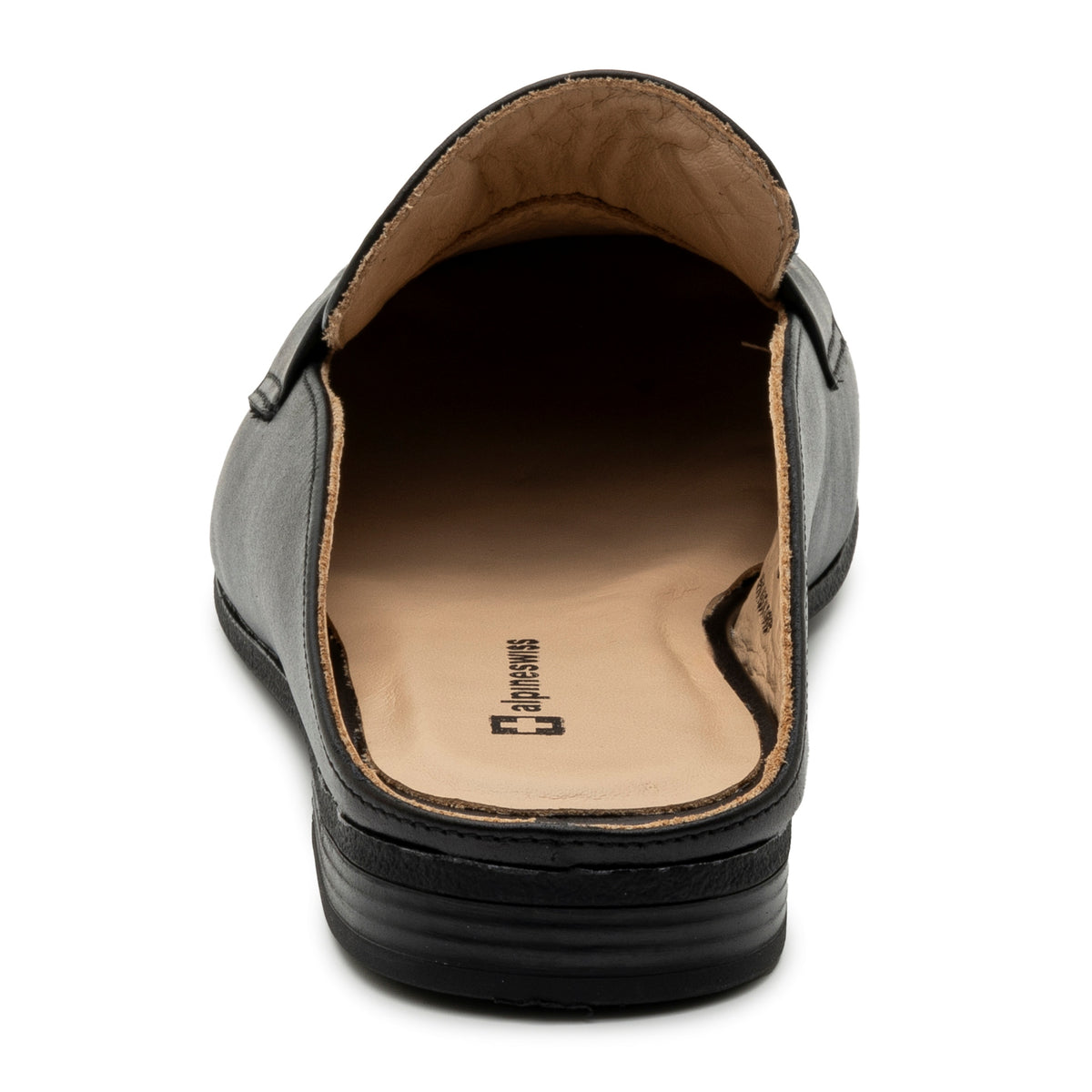 Alpine Swiss Linda Womens Leather Mule Loafers Slip On Penny Loafer Flats Slides – Black Leather