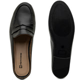 Alpine Swiss Linda Womens Leather Mule Loafers Slip On Penny Loafer Flats Slides – Black Leather