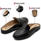 Alpine Swiss Linda Womens Leather Mule Loafers Slip On Penny Loafer Flats Slides – Black Leather