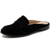 Alpine Swiss Linda Womens Leather Mule Loafers Slip On Penny Loafer Flats Slides – Black Suede
