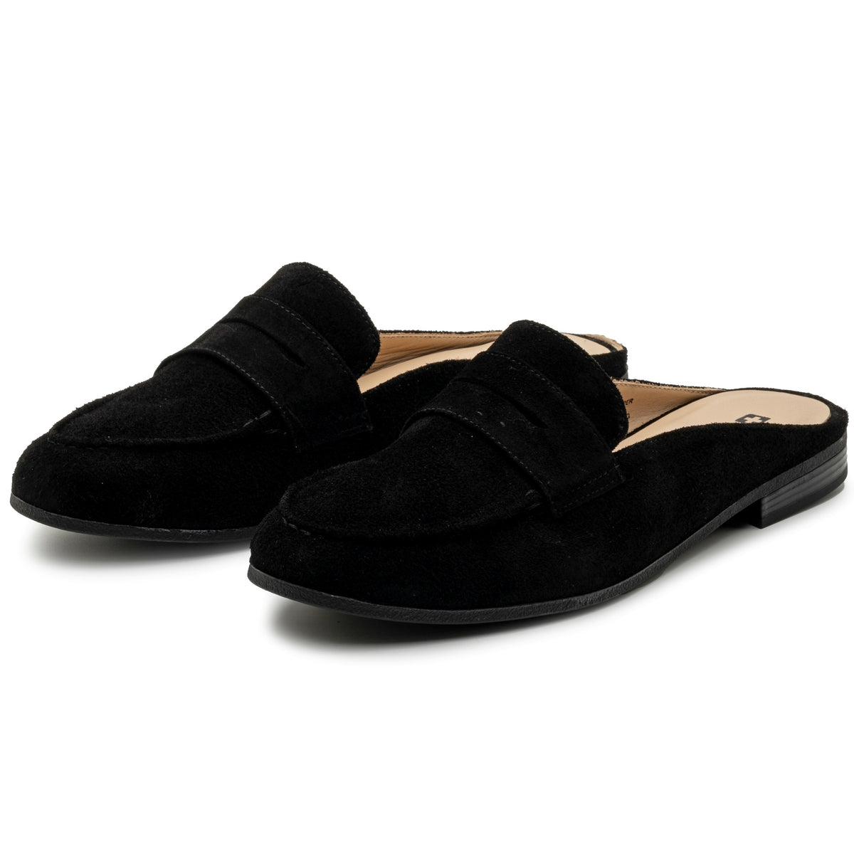 Alpine Swiss Linda Womens Leather Mule Loafers Slip On Penny Loafer Flats Slides – Black Suede