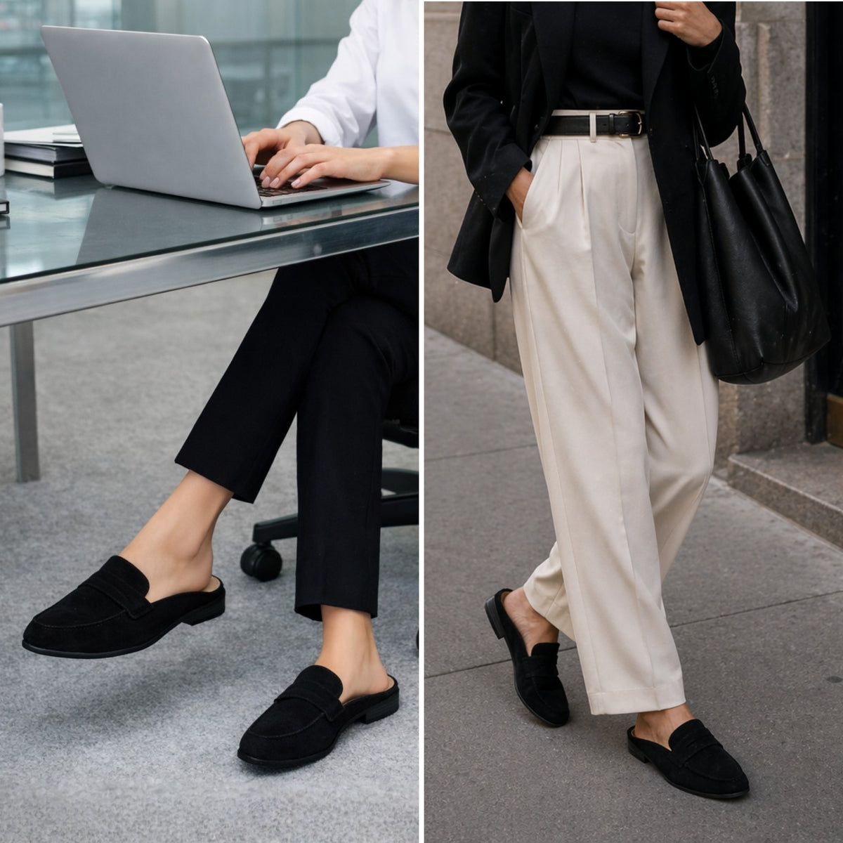 Alpine Swiss Linda Womens Leather Mule Loafers Slip On Penny Loafer Flats Slides – Black Suede