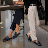 Alpine Swiss Linda Womens Leather Mule Loafers Slip On Penny Loafer Flats Slides – Navy Leather