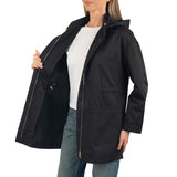 Alpine Swiss Lorie Womens Rain Jacket Removable Hood Long Rain Coat Trench Coat – Black