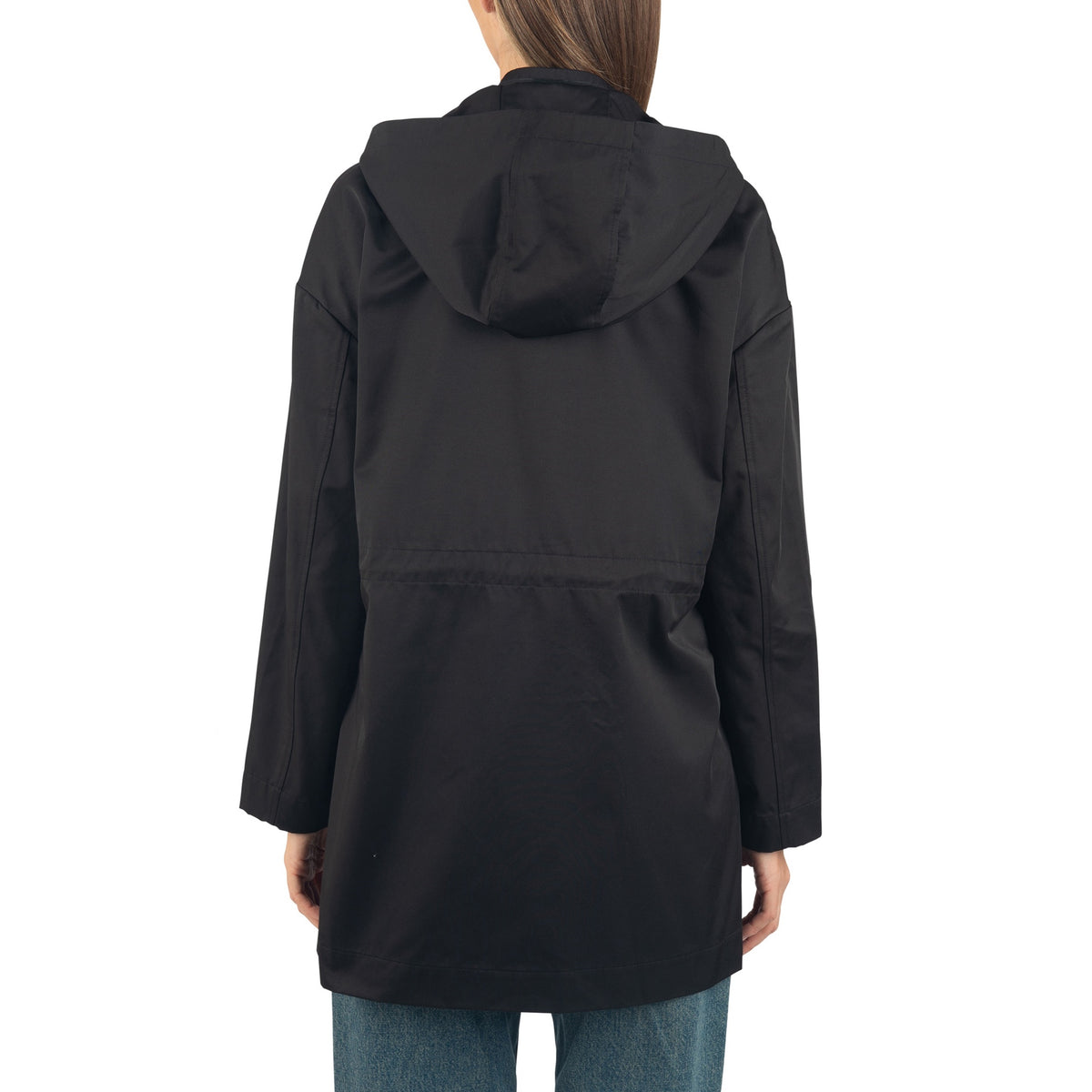 Alpine Swiss Lorie Womens Rain Jacket Removable Hood Long Rain Coat Trench Coat – Black
