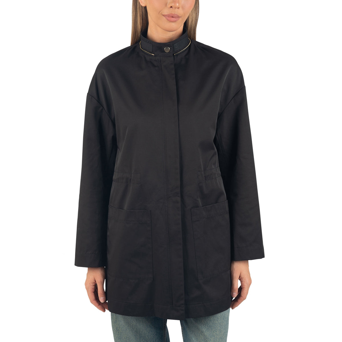 Alpine Swiss Lorie Womens Rain Jacket Removable Hood Long Rain Coat Trench Coat – Black