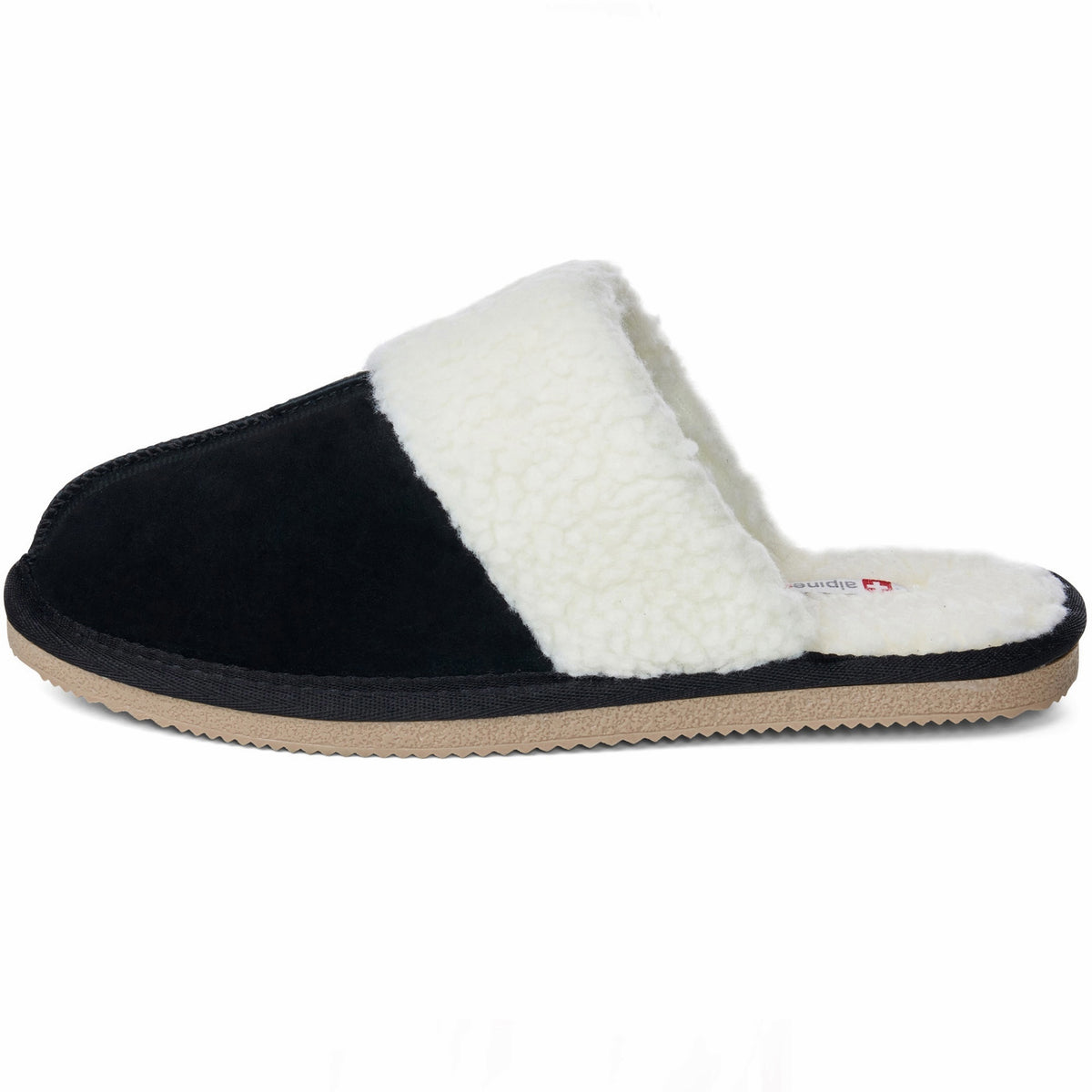 Alpine Swiss Womens Genuine Suede Memory Foam Scuff Slippers Slip On House Shoes – Black
