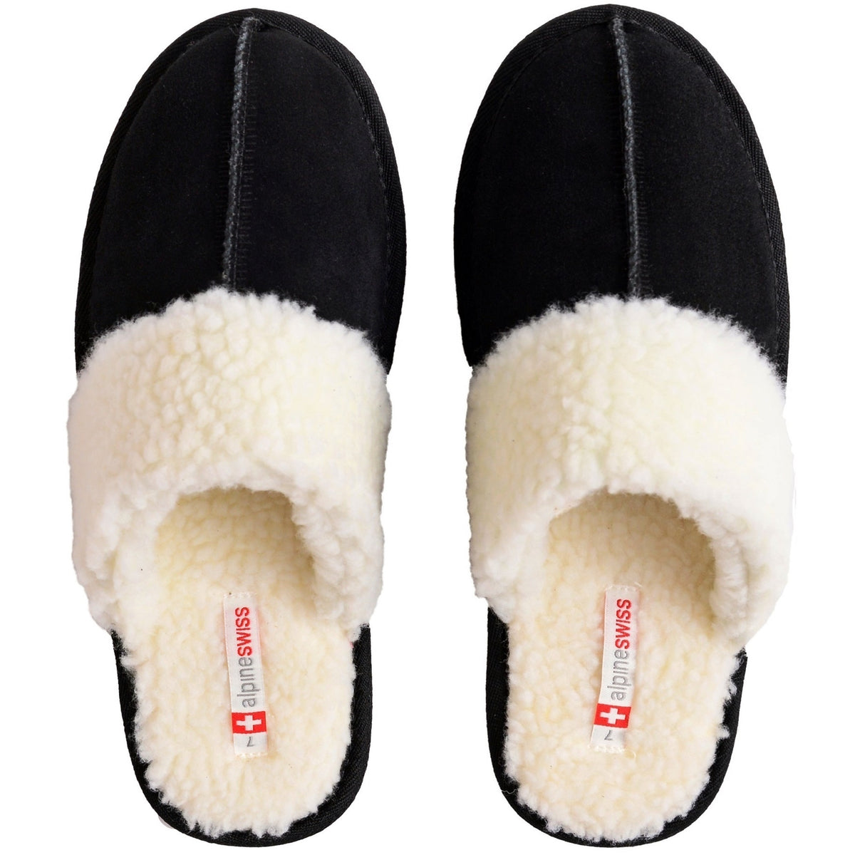 Alpine Swiss Womens Genuine Suede Memory Foam Scuff Slippers Slip On House Shoes – Black