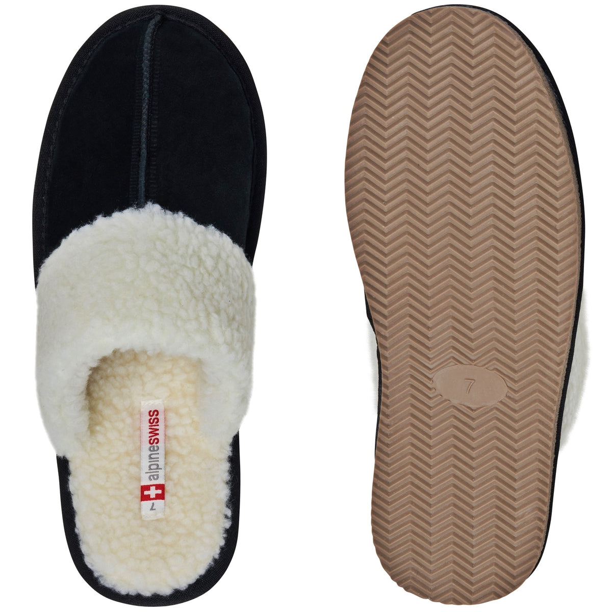 Alpine Swiss Womens Genuine Suede Memory Foam Scuff Slippers Slip On House Shoes – Black