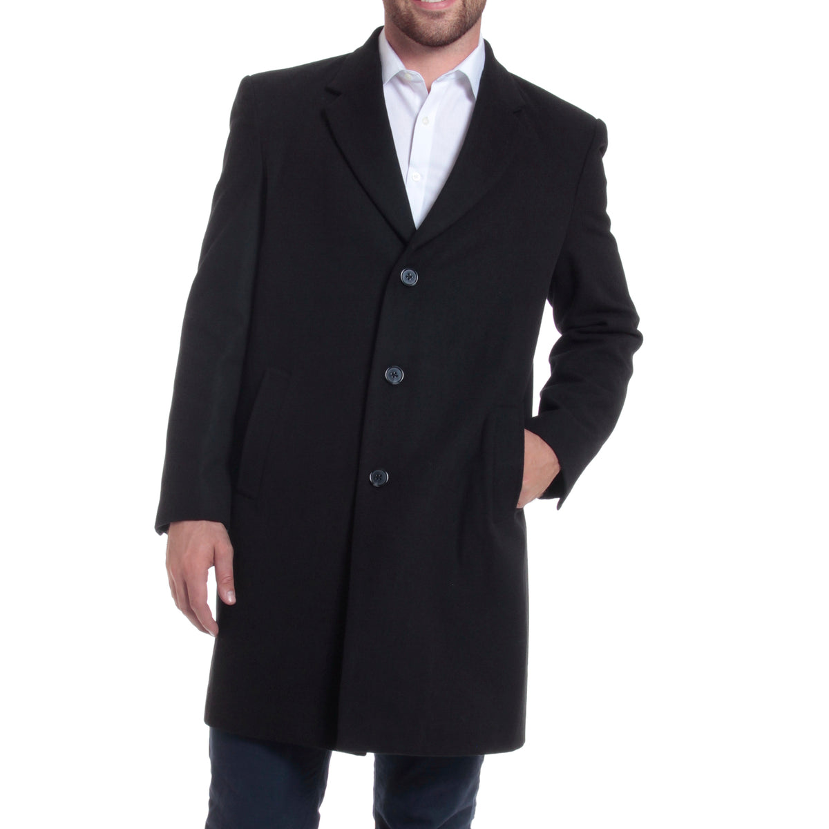 Alpine Swiss Luke Mens Wool Blend Overcoat Single Breasted Coat Tailored Topcoat – Black