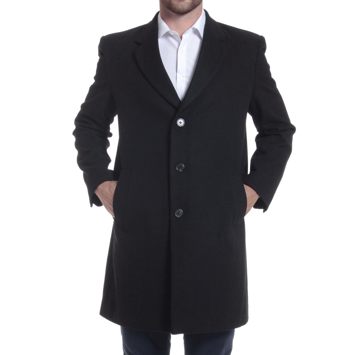 Alpine Swiss Luke Mens Wool Blend Overcoat Single Breasted Coat Tailored Topcoat – Black