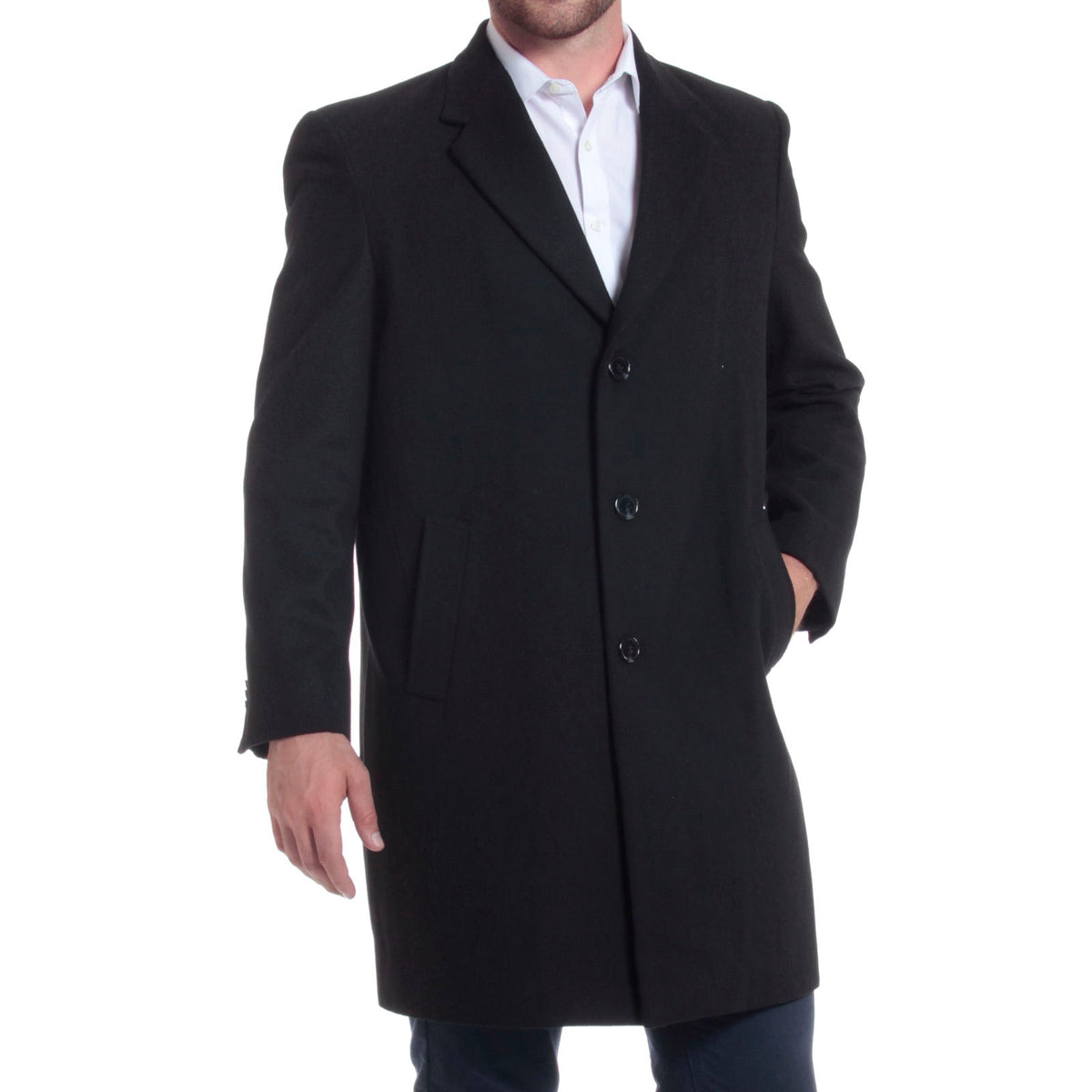 Alpine Swiss Luke Mens Wool Blend Overcoat Single Breasted Coat Tailored Topcoat – Black