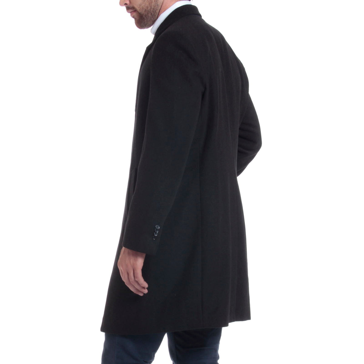 Alpine Swiss Luke Mens Wool Blend Overcoat Single Breasted Coat Tailored Topcoat – Black