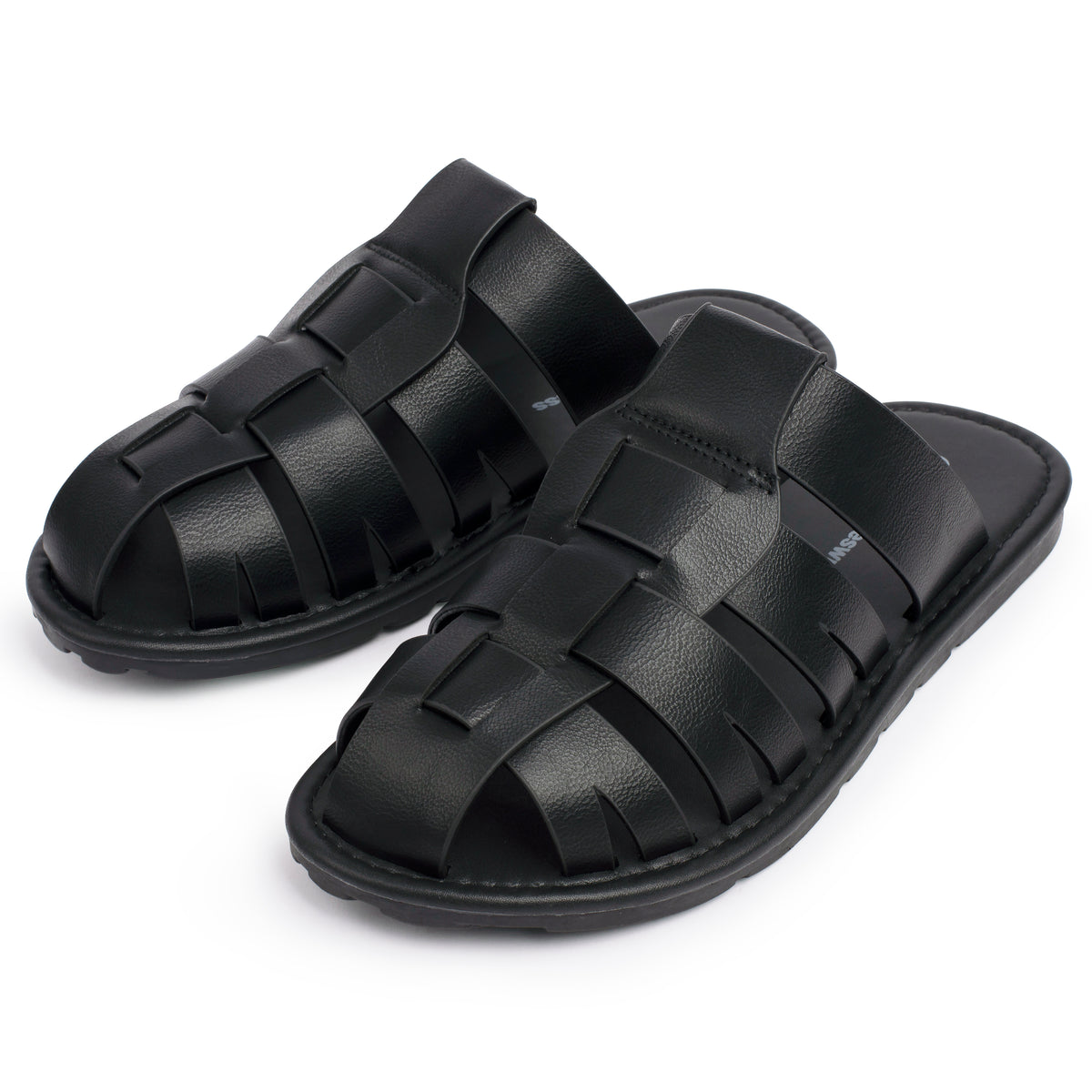 Alpine Swiss Marlin Mens Fisherman Slide Sandals Vegan Leather Dressy Sandals – Black