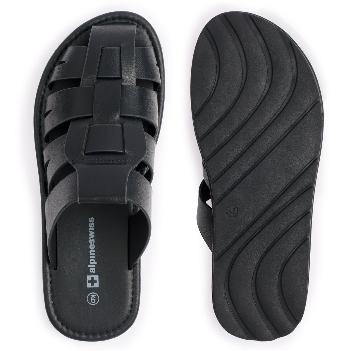Alpine Swiss Marlin Mens Fisherman Slide Sandals Vegan Leather Dressy Sandals – Black