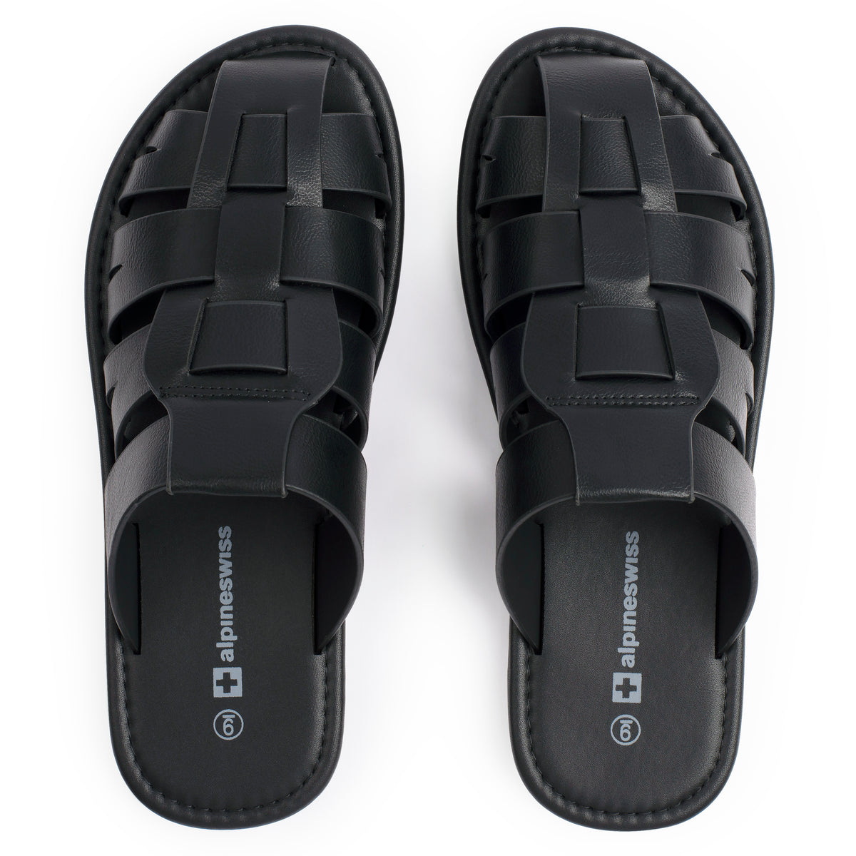 Alpine Swiss Marlin Mens Fisherman Slide Sandals Vegan Leather Dressy Sandals – Black