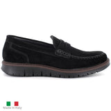 Alpine Swiss Mateo Mens Suede Penny Loafers Italian Dress Casual Slip On Shoes – Black
