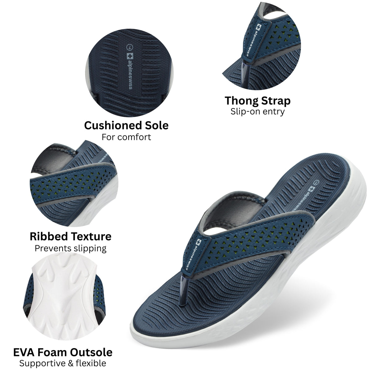 Alpine Swiss Miley Flip Flops for Women Comfortable Outdoor Walking Thong Sandals – Blue
