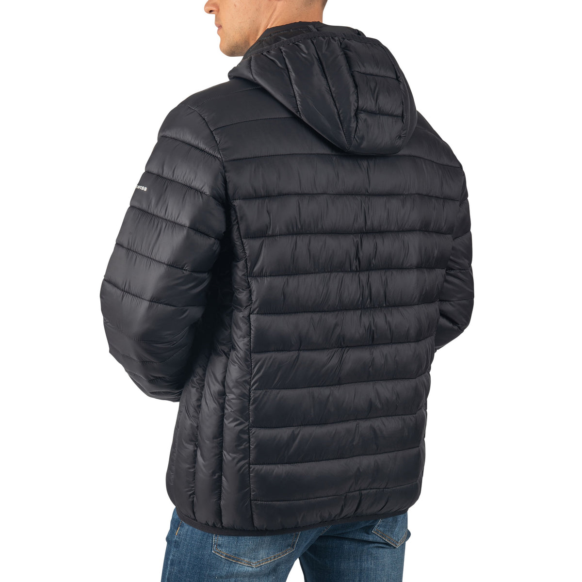 Alpine Swiss Mens Light Puffer Jacket Removable Hood Milo Winter Coat Packable – Black