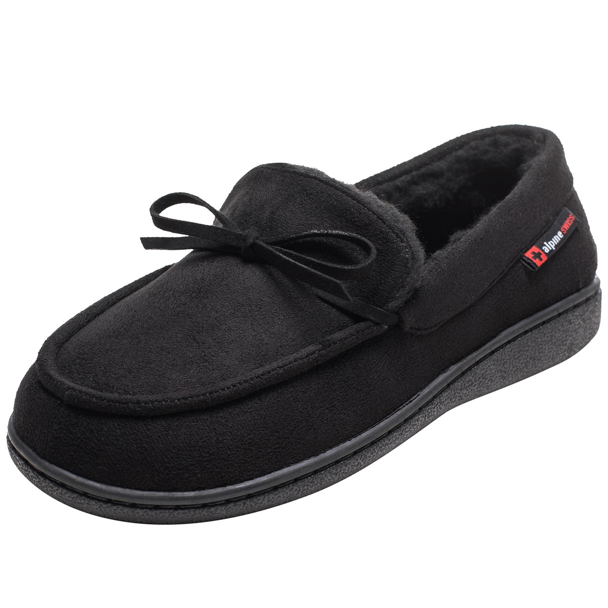 Alpine Swiss Womens Moccasin Slippers Warm Shearling Comfortable House Shoes – Black