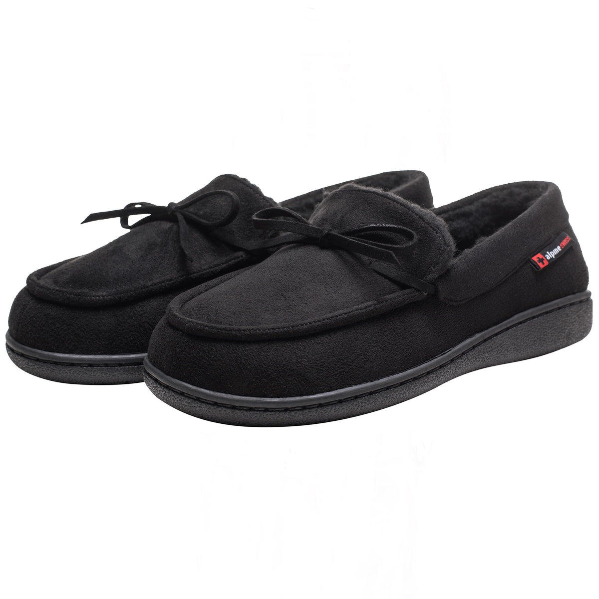 Alpine Swiss Womens Moccasin Slippers Warm Shearling Comfortable House Shoes – Black