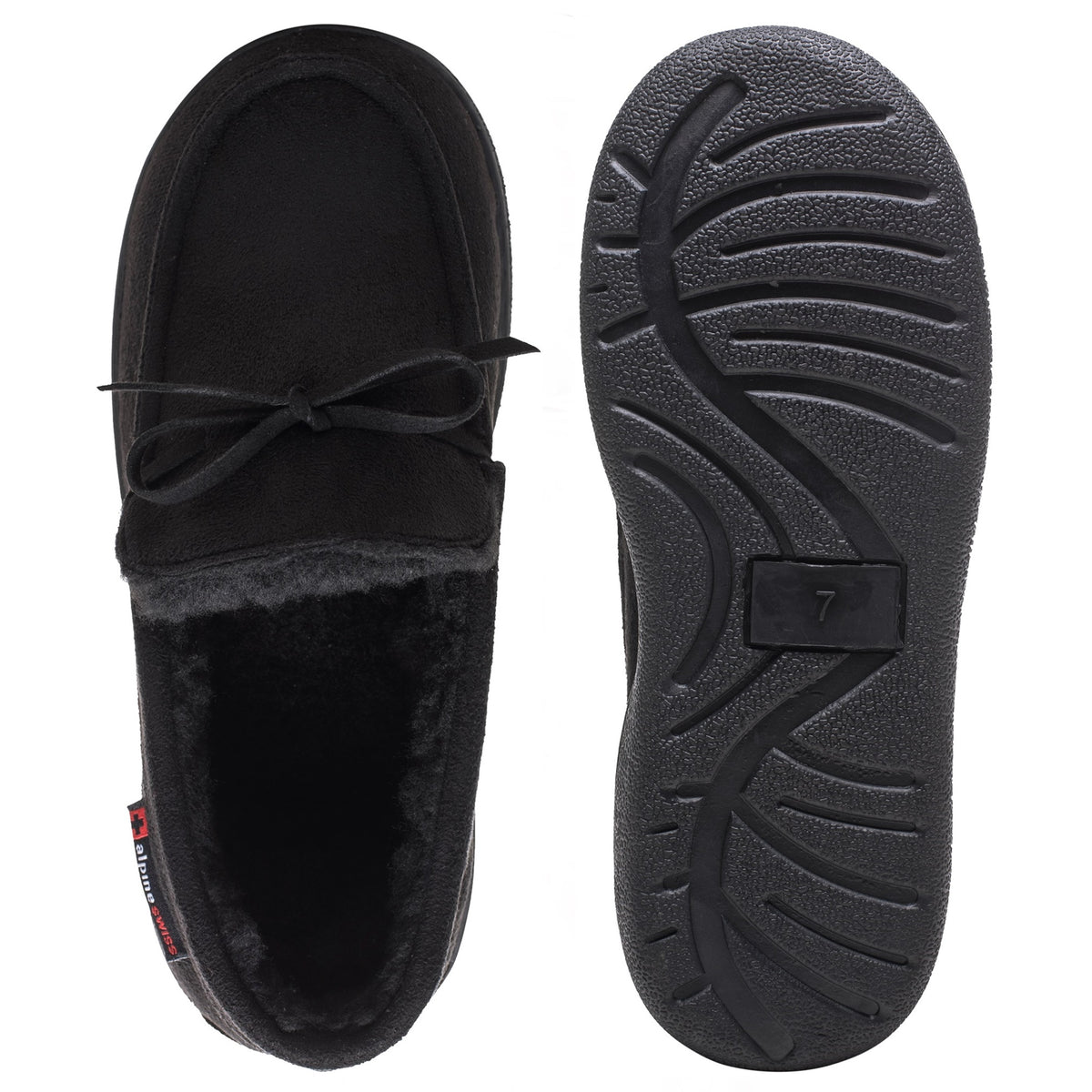 Alpine Swiss Womens Moccasin Slippers Warm Shearling Comfortable House Shoes – Black