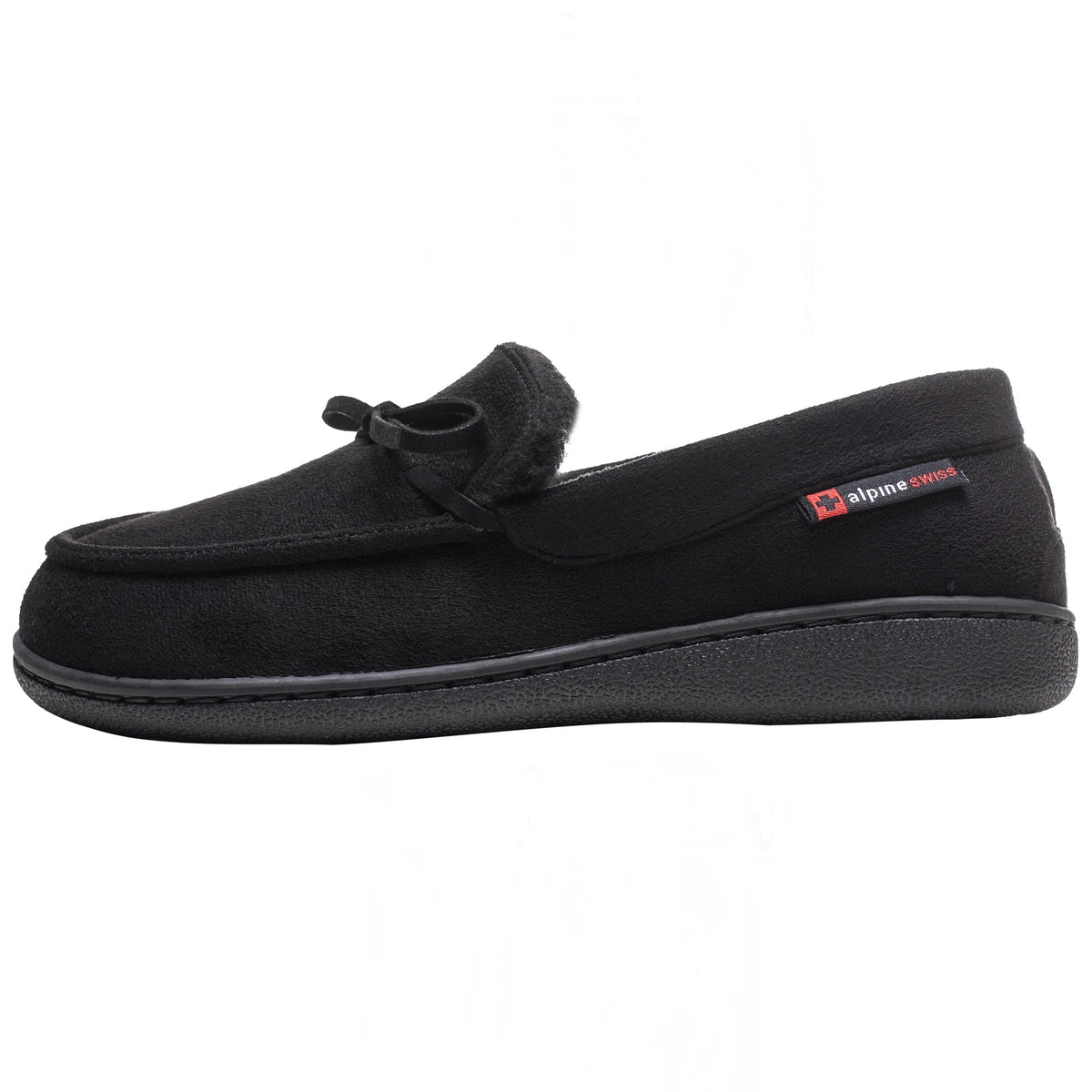 Alpine Swiss Womens Moccasin Slippers Warm Shearling Comfortable House Shoes – Black