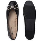 Alpine Swiss Myla Womens Ballet Flats Square Toe Rhinestone Bow Dressy Shoes – Black