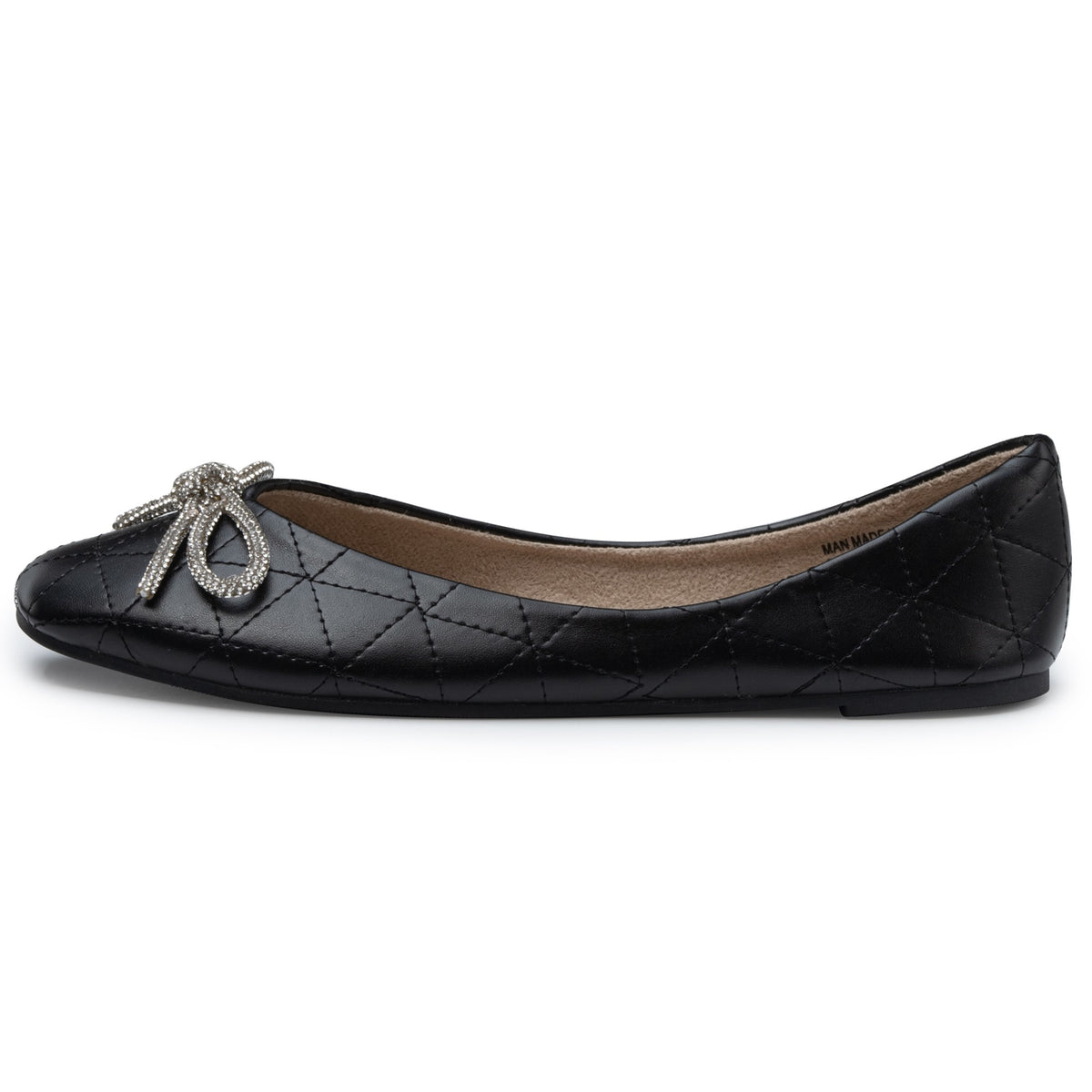 Alpine Swiss Myla Womens Ballet Flats Square Toe Rhinestone Bow Dressy Shoes – Black
