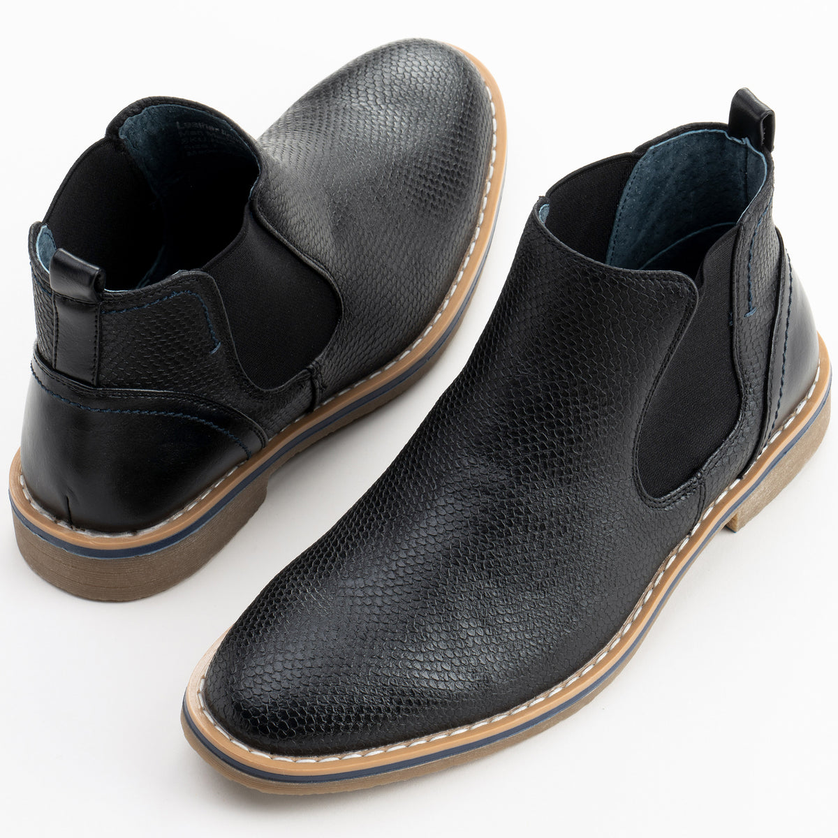 Alpine Swiss Mens Nash Chelsea Boots Snakeskin Ankle Boot Genuine Leather Lined – Black