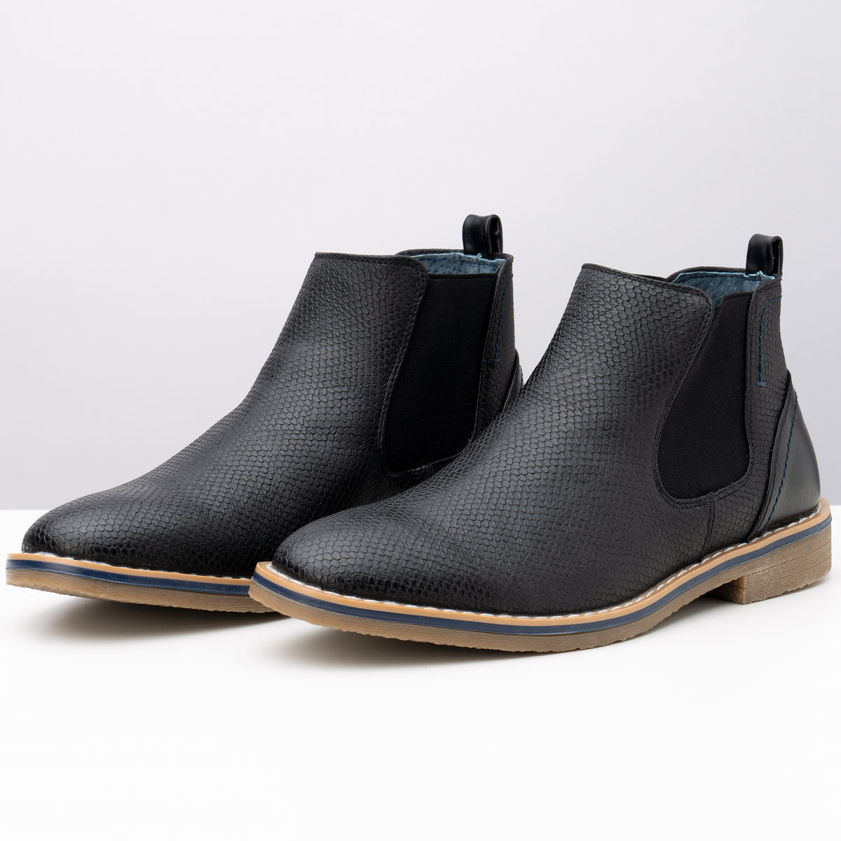 Alpine Swiss Mens Nash Chelsea Boots Snakeskin Ankle Boot Genuine Leather Lined – Black