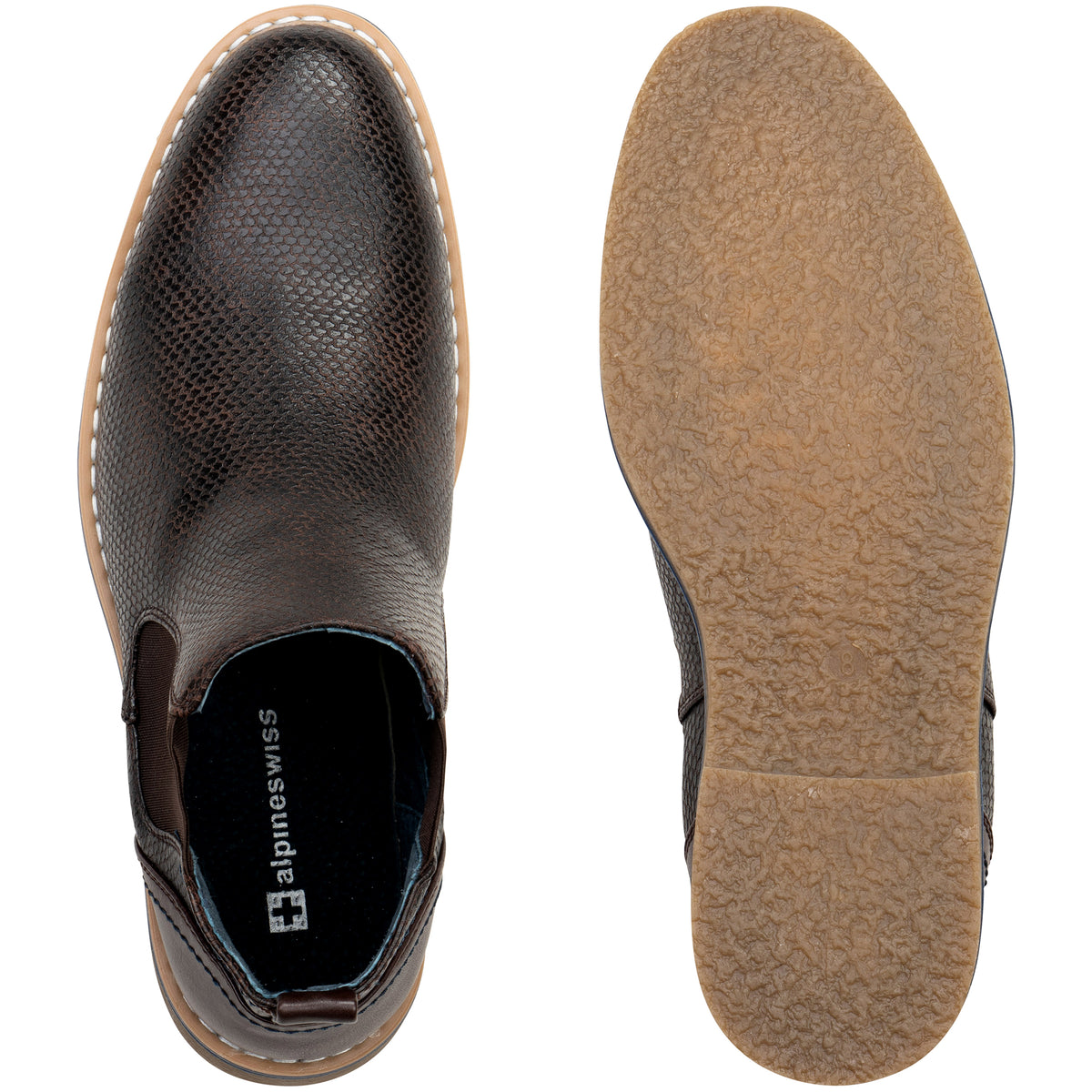 Alpine Swiss Mens Nash Chelsea Boots Snakeskin Ankle Boot Genuine Leather Lined – Brown