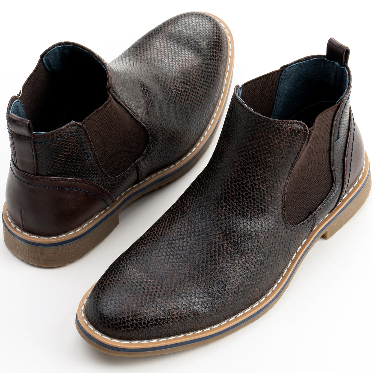 Alpine Swiss Mens Nash Chelsea Boots Snakeskin Ankle Boot Genuine Leather Lined – Brown