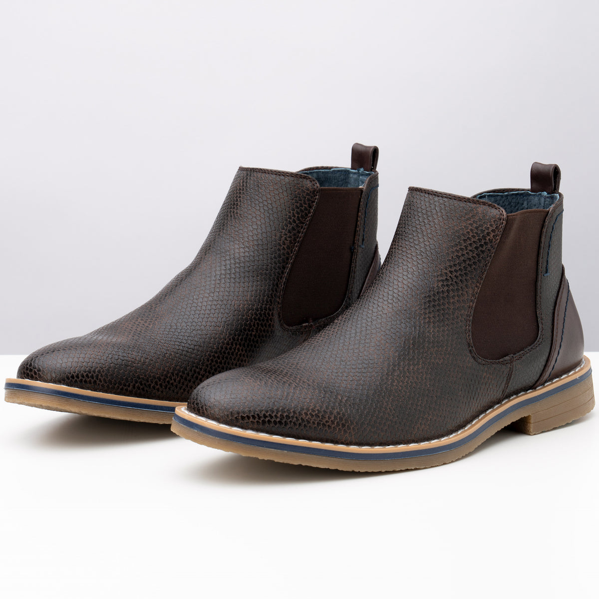 Alpine Swiss Mens Nash Chelsea Boots Snakeskin Ankle Boot Genuine Leather Lined – Brown